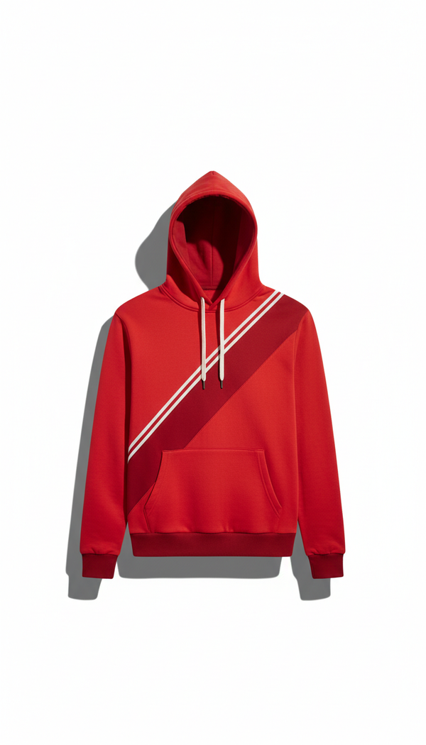 Hoodie mit Signalrotem Diagonalstreifen